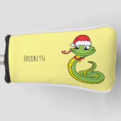 Cute green slang met santa hat cartoon golfheadcover (Voorkant)