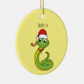 Cute green slang met santa hat cartoon keramisch ornament (Rechts)