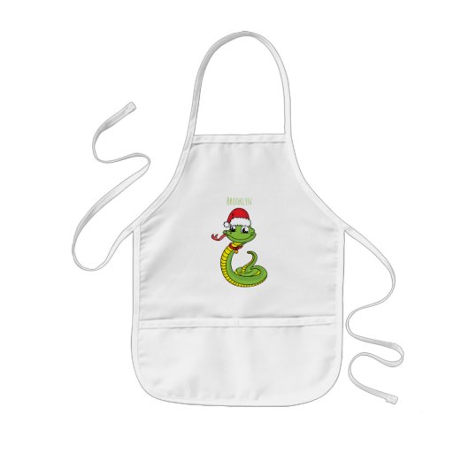 Cute green slang met santa hat cartoon kinder schort (Voorkant)