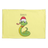 Cute green slang met santa hat cartoon kussensloop (Achterkant)