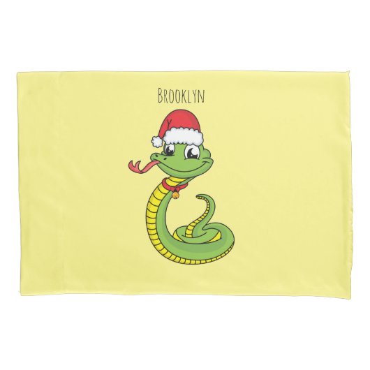 Cute green slang met santa hat cartoon kussensloop (Voorkant)