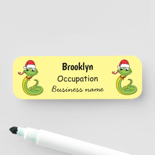 Cute green slang met santa hat cartoon naamplaatje (In situ)