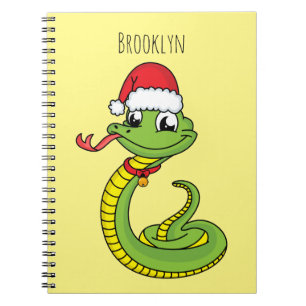 Cute green slang met santa hat cartoon notitieboek