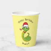Cute green slang met santa hat cartoon papieren bekers (Achterkant)