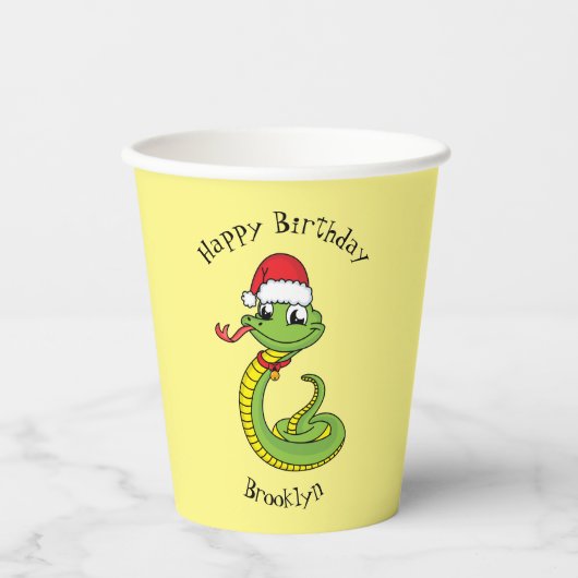 Cute green slang met santa hat cartoon papieren bekers (Voorkant)