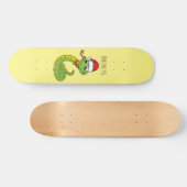 Cute green slang met santa hat cartoon persoonlijk skateboard (Horizontaal)