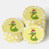 Cute green slang met santa hat cartoon poker chips (Opstapeling)