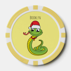 Cute green slang met santa hat cartoon poker chips