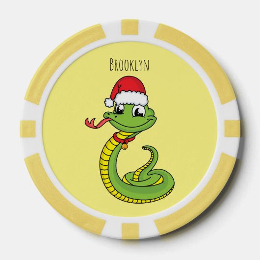 Cute green slang met santa hat cartoon poker chips (Voorkant)