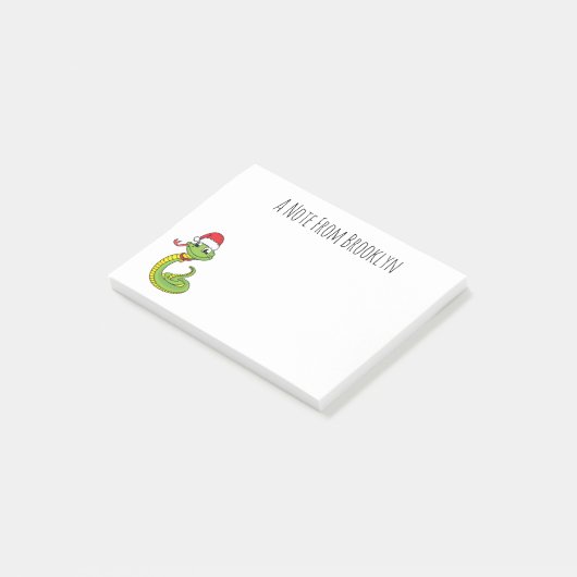 Cute green slang met santa hat cartoon post-it® notes (Schuin)