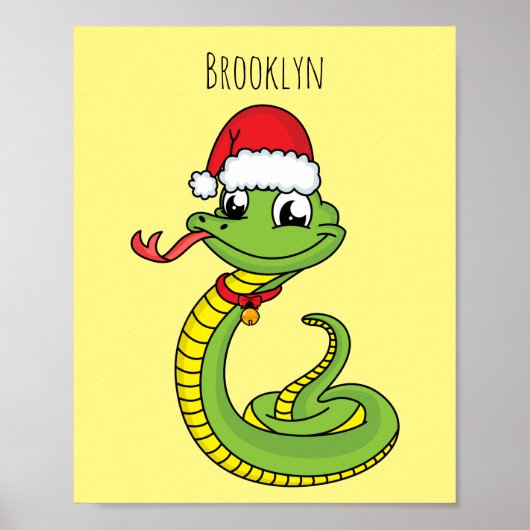 Cute green slang met santa hat cartoon poster (Voorkant)