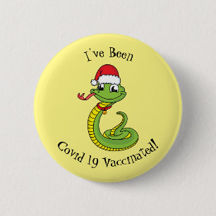 Cute green slang met santa hat cartoon ronde button 5,7 cm