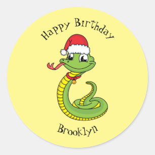 Cute green slang met santa hat cartoon ronde sticker