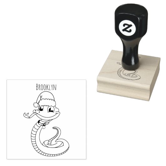 Cute green slang met santa hat cartoon rubberstempel (Gestempeld)