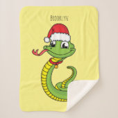 Cute green slang met santa hat cartoon sherpa deken (Voorkant)
