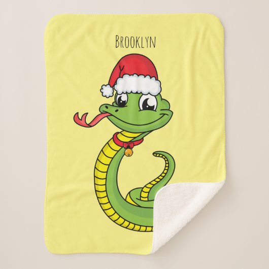 Cute green slang met santa hat cartoon sherpa deken (Voorkant)