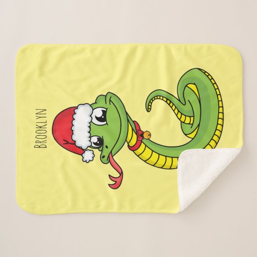 Cute green slang met santa hat cartoon sherpa deken (Voorkant (horizontaal))