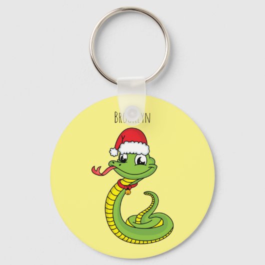 Cute green slang met santa hat cartoon sleutelhanger (Voorkant)