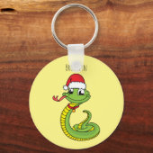 Cute green slang met santa hat cartoon sleutelhanger (Voorkant)
