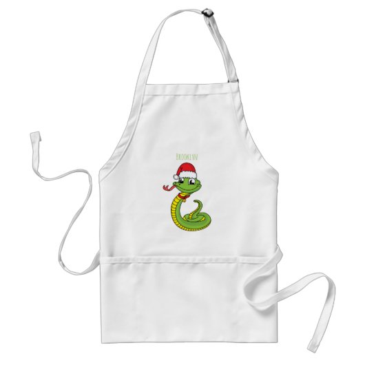 Cute green slang met santa hat cartoon standaard schort (Voorkant)