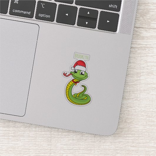 Cute green slang met santa hat cartoon sticker (Detail)