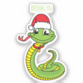 Cute green slang met santa hat cartoon sticker (Voorkant)