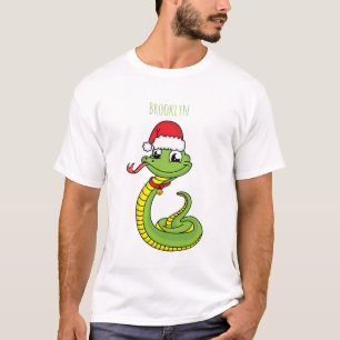 Cute green slang met santa hat cartoon t-shirt