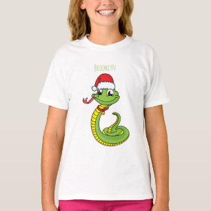 Cute green slang met santa hat cartoon t-shirt