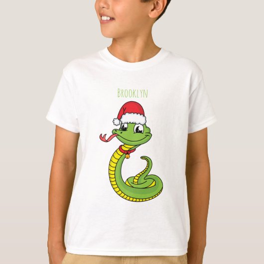 Cute green slang met santa hat cartoon t-shirt (Voorkant)