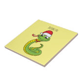 Cute green slang met santa hat cartoon tegeltje (Zijkant)