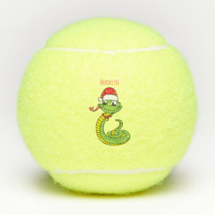 Cute green slang met santa hat cartoon tennisballen