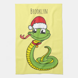 Cute green slang met santa hat cartoon theedoek