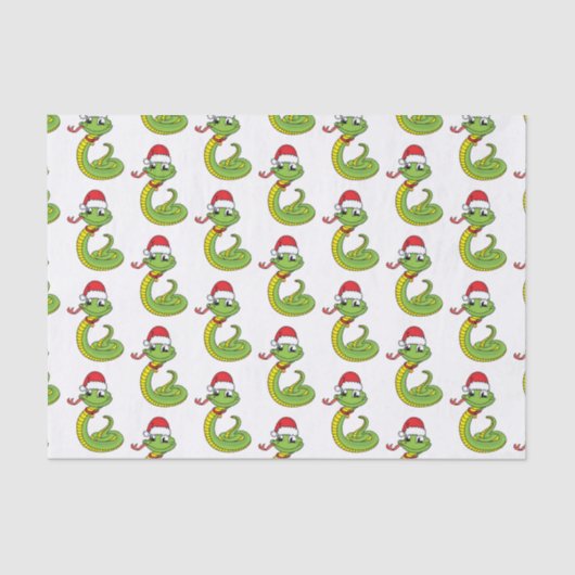 Cute green slang met santa hat cartoon tissuepapier (Voorkant)