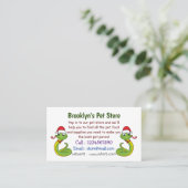 Cute green slang met santa hat cartoon visitekaartje (Staand voorkant)