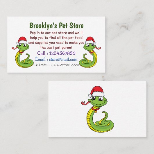 Cute green slang met santa hat cartoon visitekaartje (Voorkant / Achterkant)