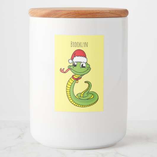 Cute green slang met santa hat cartoon voedselcontainer etiket (Voorkant)
