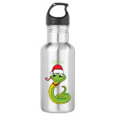 Cute green slang met santa hat cartoon waterfles  (Voorkant)