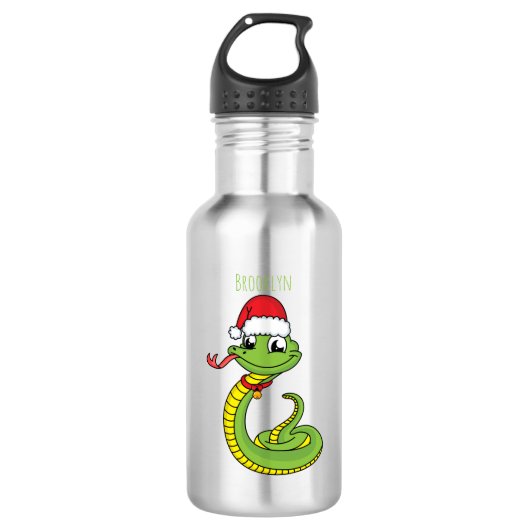 Cute green slang met santa hat cartoon waterfles  (Voorkant)