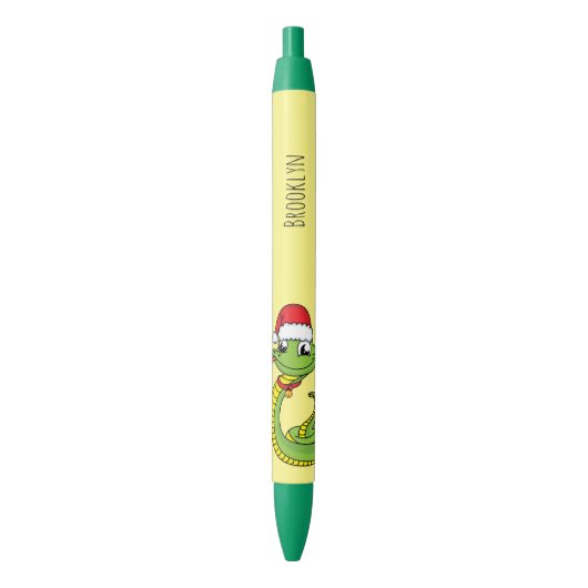 Cute green slang met santa hat cartoon zwarte inkt pen (Voorkant Verticaal)