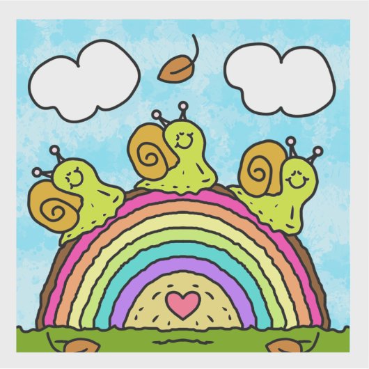 Cute Green Snails Crossing Rainbow Log Vinyl Sticker (Voorkant)