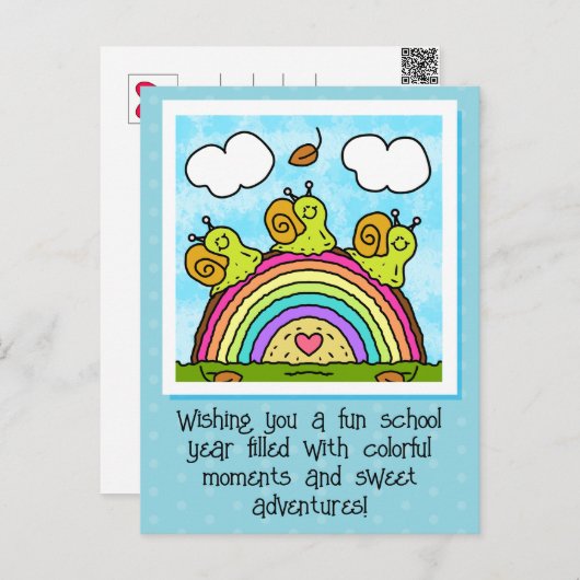 Cute Green Snails Rainbow Log Back To School Briefkaart (Voorkant / Achterkant)