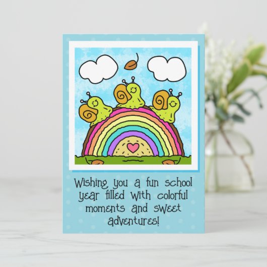 Cute Green Snails Rainbow Log Back To School Kaart (Staand voorkant)