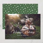 Cute Green Snow Stars Photo Holiday Card Feestdagenkaart (Voorkant / Achterkant)