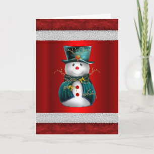 Cute Green Snowman op Rode Kerstmis Kaart