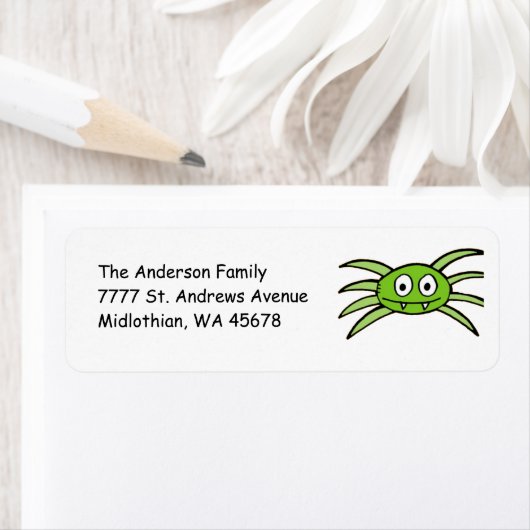 Cute Green Spider Return-adreslabel Etiket (Insitu)