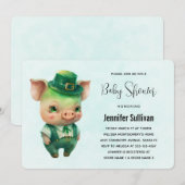 Cute Green St. Patrick's Day Pig Baby shower Kaart (Voorkant / Achterkant)