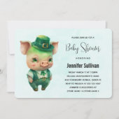 Cute Green St. Patrick's Day Pig Baby shower Kaart (Voorkant)