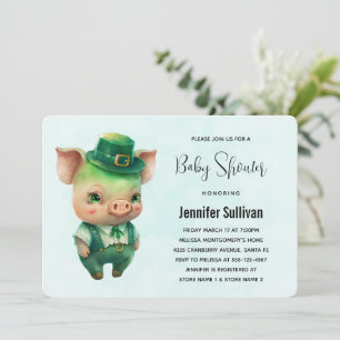 Cute Green St. Patrick's Day Pig Baby shower Kaart