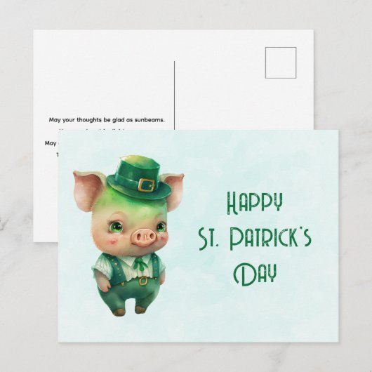 Cute Green St. Patrick's Day Pig Feestdagenkaart (Voorkant / Achterkant)