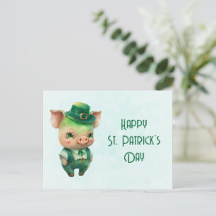 Cute Green St. Patrick's Day Pig Feestdagenkaart